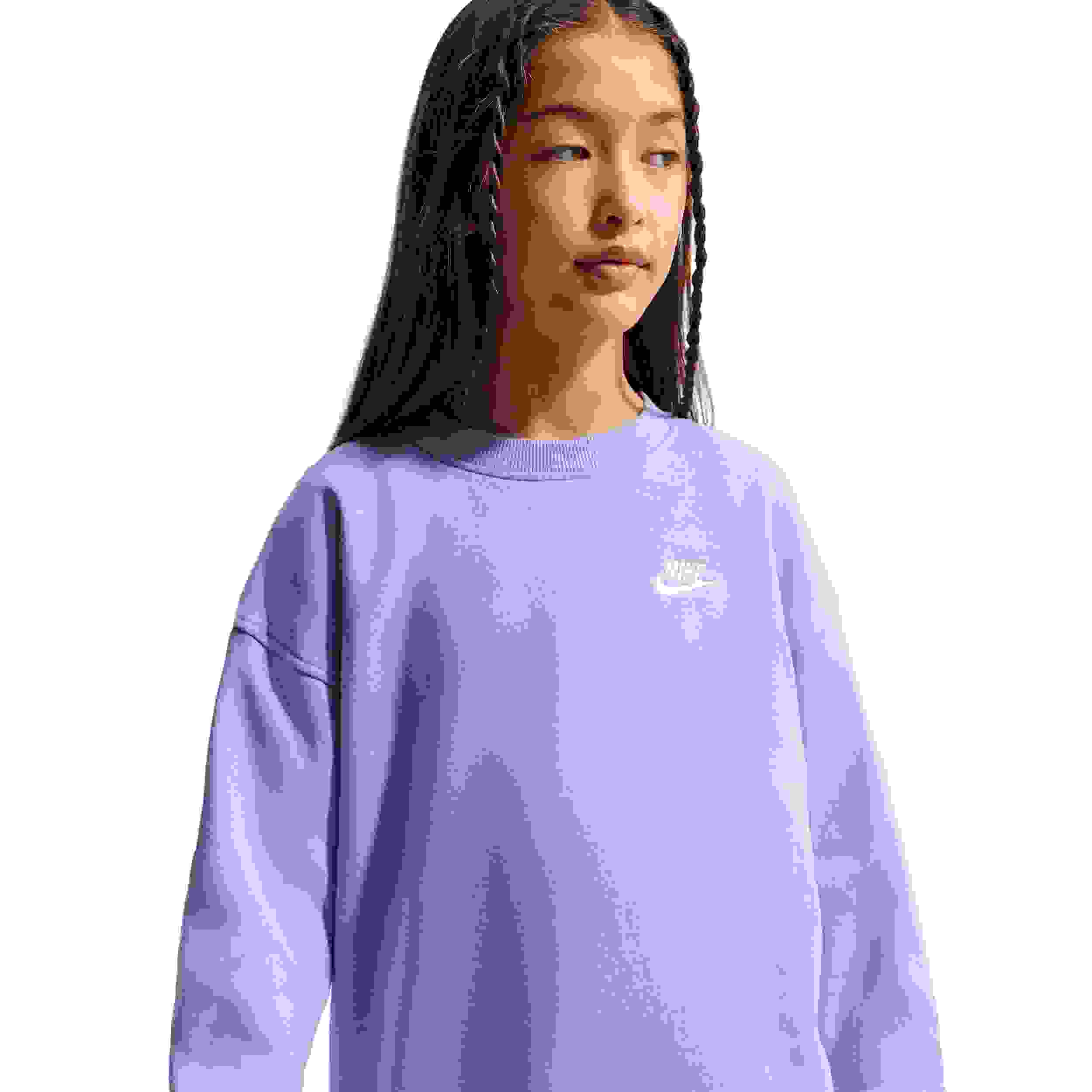 Nike Sportswear Club Fleece Oversized Big Girls' Purple Crewneck Sweatshirt
